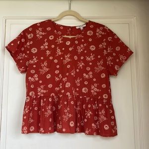 Pretty Cotton Floral Blouse With Peplum By Madewell
